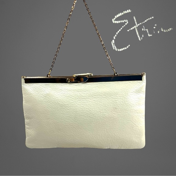 Etra Handbags - Vintage ETRA 1960s/70s Off White Genuine Leather Handbag Clutch